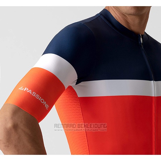 2019 Fahrradbekleidung La Passione Blau Wei Orange Trikot Kurzarm und Tragerhose